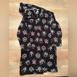 WWE Black Hooded Robe with Logo Pattern